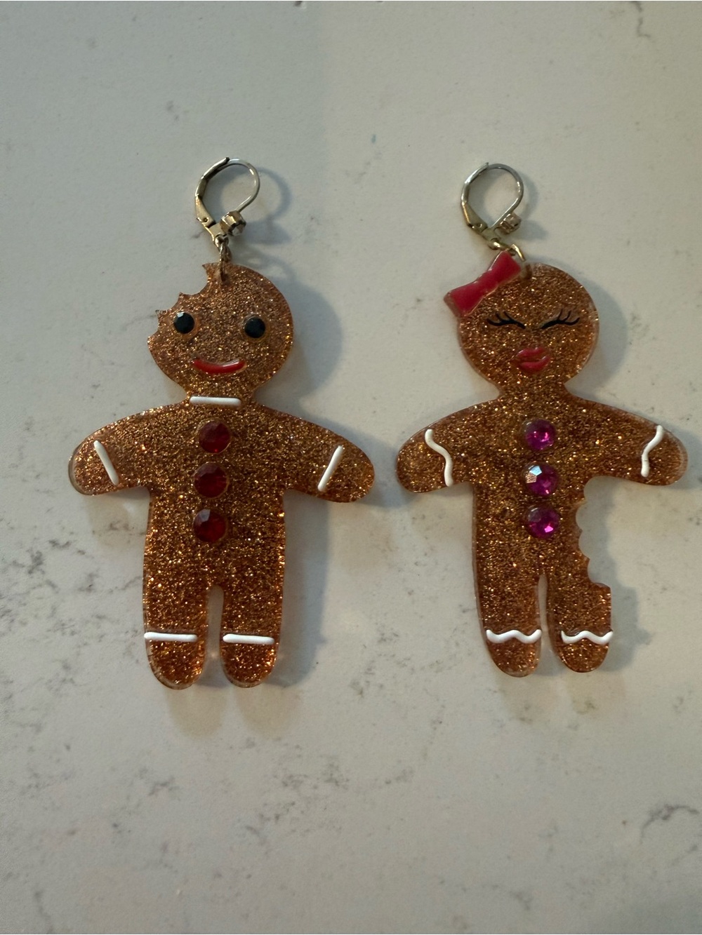Betsey Johnson Holiday Gingerbread Glitter Earrings - Gold Gingerbread Couple